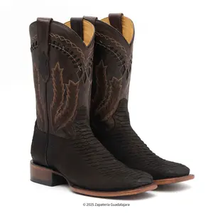 MEN'S WIDE SQUARE TOE PRINT PYTHON TRIBUTE CHOCO BROWN LEATHER BOOT -H52R6394