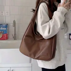Women Hobo Bag Simple PU Leather Solid Shoulder Bag 2023 Fashion Large Capacity Handbag for School Work NYXIA