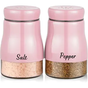Pink Salt and Pepper Shakers Set, 5 oz Salt and Pepper Dispenser with Glass Bottom, Cute Salt and Pepper Shakers for Pink Kitchen Decor and Accessories, Easy Filling