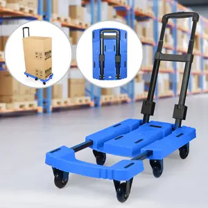 SELORSS BY01 Folding Hand Truck, 530Lbs Heavy Duty Luggage Cart Utility Dolly Portable Platform Handcart with 360°Rotation 6 Wheels Extendable Large Base Plate Telescoping Handle for Moving Travel Shopping( Blue )