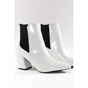 PHOENIX Block Heel Ankle Boots - White Croc