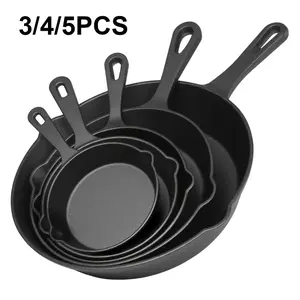 3/4/5PCS cast iron skillet set, professional-grade commercial quality cookware, pre-seasoned and ready to use, suitable for frying, stir-frying, and cooking, can be used indoors/outdoors, in the oven, or on the grill