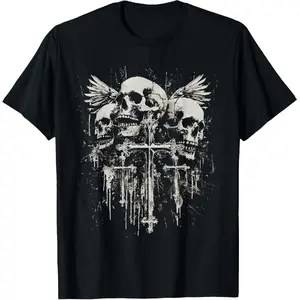100% Cotton Unisex Skull Cross Y2K Goth Alt Grunge Gothic Emo Aesthetic T-Shirt