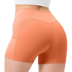 Biker Shorts Women with Pockets-High Waisted Yoga Spandex Shorts Running 4" Control Tummy Soft Workout Gym Shorts
