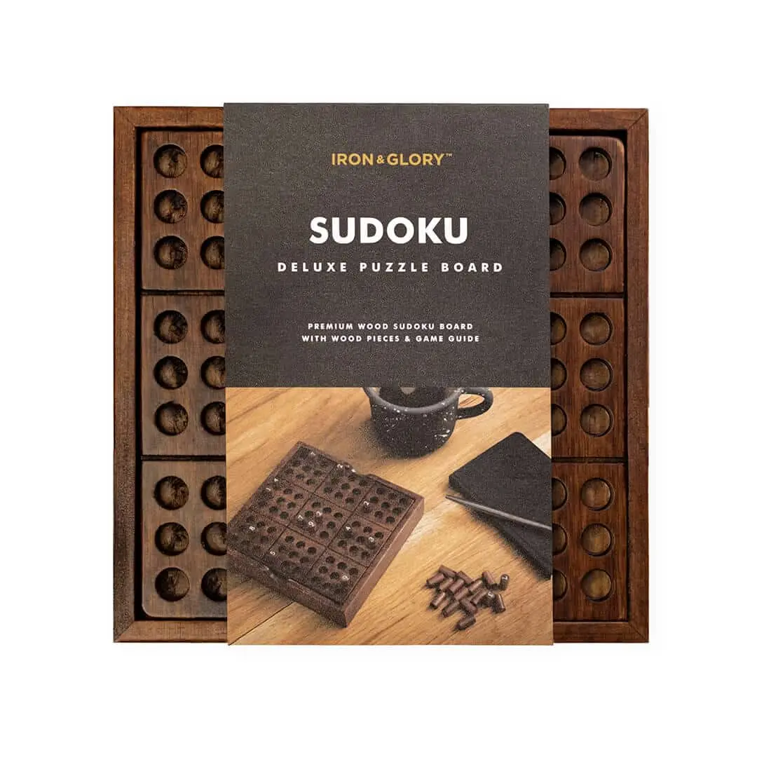Iron & Glory Wooden Sudoku Board Game - Wooden Sudoku Puzzle - Brain Teaser Games For Adults - Portable Travel Games - Family Board Game