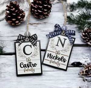 Personalized Family Name with Initial Ornament | Farmhouse Christmas Tree Decorations | Housewarming Wedding Gift | Realtor Closing Gift