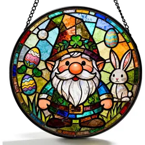 Bunny  Stained Glass Suncatcher - 6.3 Inches Easter Egg  Window Ornaments  for Holiday Celebration Decoration