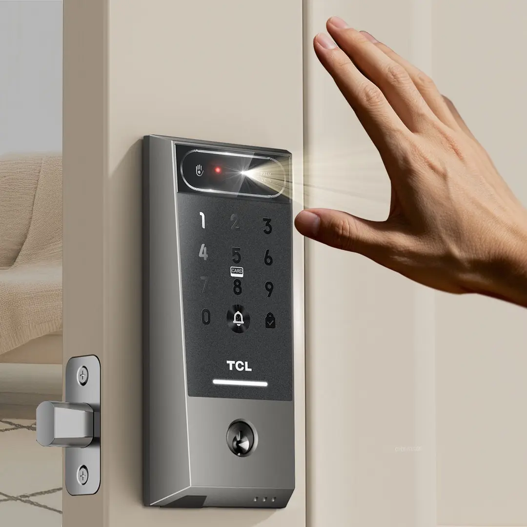 TCL Palm Electronic Code Smart Lock - Keyless Entry Door Hardware with Built-in Doorbell, App Control, Auto Lock, Rechargeable Battery for Home Security, Electronic Code Lock