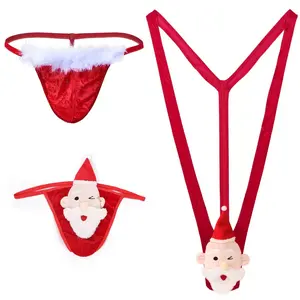 Underwear Men Sexy Bugle Pouch Santa Claus Doll Christmas Thong Man Erotic Lingerie G String Panties Performance Costume