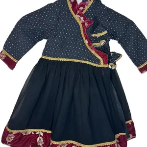 Handmade Beautiful Nawari Dhaka Dress for Party Wedding with Matching Headband Navy Blue Polka Dot Design