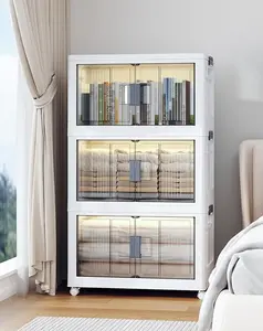 48QT Storage Bins with Lids - Folding Storage box with Doors and Wheels, Collapsible Plastic Storage Bins for Closets, Stackable Storage Organizer, Storage Containers for Closet, 3 Pack Cubes