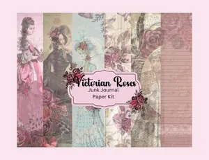 Junk Journal Kit - Victorian Roses with 13 Backgrounds, 6 Ephemera Pages & High-Quality Images for Crafters and Scrapbookers