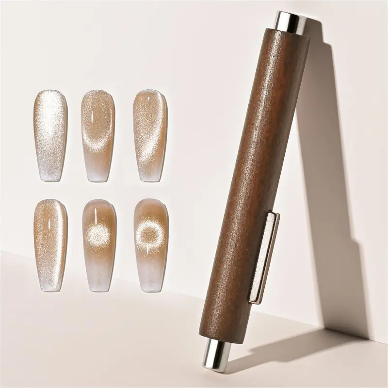 GAOY 3‑in‑1 Strong Large‑Size Round‑Bead Cat Eye Nail Magnet, Cigar‑Shaped Multi‑Functional Nail Tool for Home DIY Nail Art, Brown
