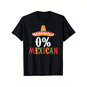 0% Mexican Cinco De Mayo Fiesta Sombrero Funny Graphic T-Shirt - Unisex Casual Round Neck Short-Sleeve Tee, 100% Cotton, Slightly Elastic, Sizes S-XXXL, Perfect for Festive Celebrations & Casual Attire, Everyday  double print  Tshirt Black Crewneck