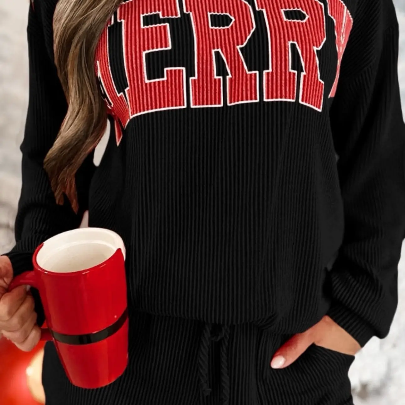 Black Corded MERRY pajama short set