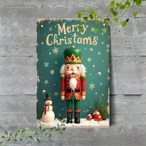 2D Flat 1pc Metal Aluminum Sign, Christmas Nutcracker Snowman Pattern Decorative Sign, Vintage  Paing Hanging Sign,Christmas Wall Art,  Christmas Gifts, Durable Metal, Handcrafted Decor, Wall Hanging, Decorative Plaque, Party Planners