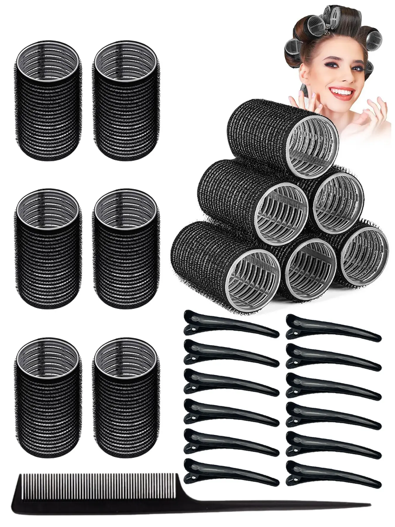 25pcs Women's Curling Set (12pcs hair rolls+12pcs hair clips+1pc combs) Self held Curling Tool, Hair Styling Tools, Heatless Hair Rollers, Heatless Hair Curler, Suitable for Long/Medium/Short Hair, Mother's Day Gift, Home Hair Kit