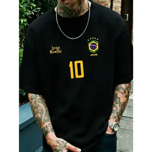 Men's Graphic T-Shirt, Retro Brazil Football Jersey - Legendary Number 10, Casual Football Fan Outfit, Football Jersey, 100% Polyester Breathable Knit Fabric, Regular Fit Round Neck Design graphic tee