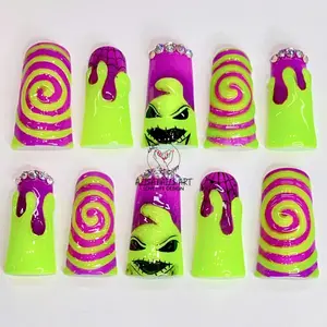Cute Y2K Nails, Green Glow In The Dark Press On Nails, Duck Nail Set, Duck Glue On Nails, Cute 3D Duck Fake Nail Art, Trendy Halloween Nails, Elegant Party Nails, Unique Birthday Gift For Her