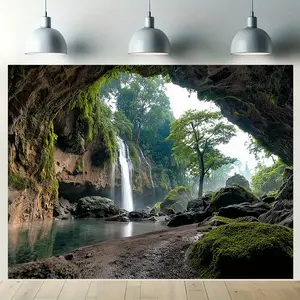 60inx40in  Waterfall Landscape Tapestry - Premium Polyester Wall Hanging, Vibrant Nature Scene for Living Room, Bedroom, Party & Live Streaming Backdrop, No Installation Required, Horizontal Orientation, Landscape Theme,