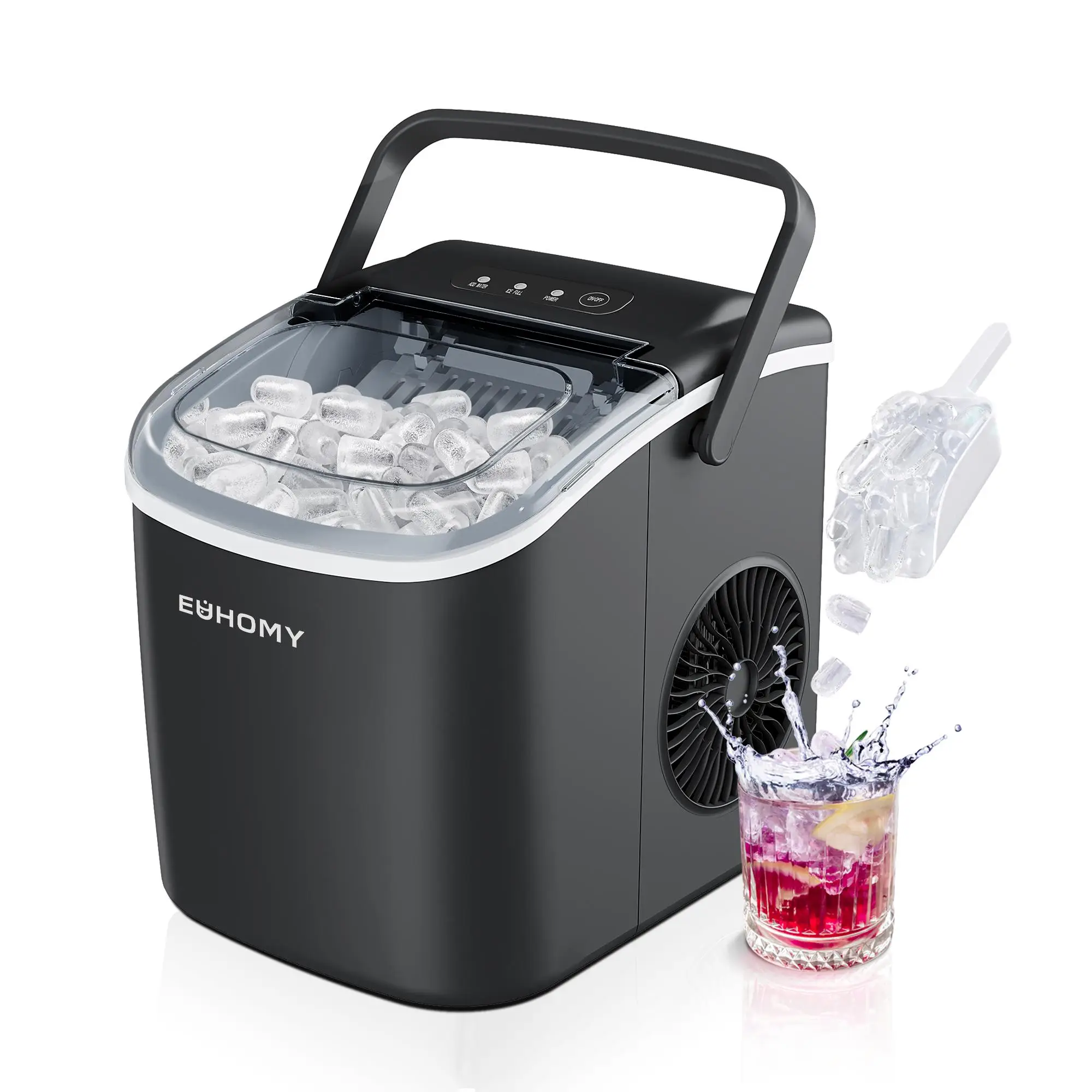 EUHOMY Best-Selling Bullet-Ice Countertop Ice Maker: 6-Minute Fast Ice, 26-lb Daily Capacity, Self-Cleaning & Space-Saving