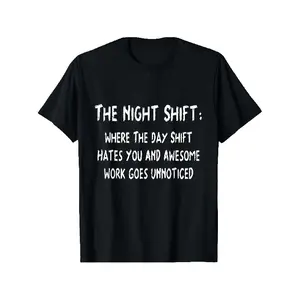 Men's & Women's Heavyweight 180gsm Cotton T-Shirt - Night Shift Graphic Tee with Funny Workplace Saying, Crew Neck Regular Fit Shirt for Nurses, Security, Overnight Jobs - Soft Breathable Casual Workouts Casual Attire (S-XXXL) - Ideal Gift for Night Shift