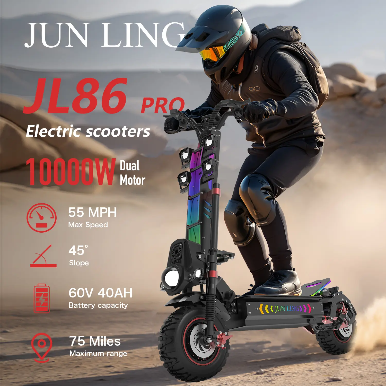 REDDYDY] JL86 Off-Road Sporty Adult Electric Scooter, 10000W Dual