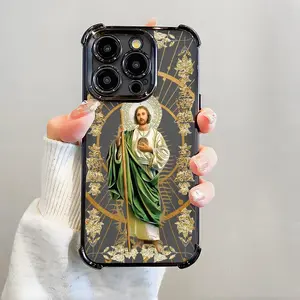 St. Jude Pattern Phone Case Electroplated Airbag Shockproof Soft TPU Cover for iPhone X 11 12 13 14 15 16 17 Pro Max Plus Air 17 Pro Max Plus Air & Samsung Galaxy S25 Ultra S24 S23 S22 S21 Plus San Judas Protection Cellphone Casing