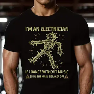 Men's Electrician Humor Graphic T-Shirt: "I'm An Electrician" Slogan & Skeleton Print