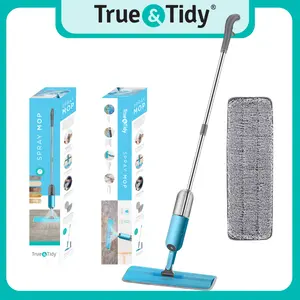 True & Tidy Stainless Steel Lightweight Spray Mop 250 Cleaning Microfiber, for Floor Cleaning, Refillable Bottle Pad Removable mop