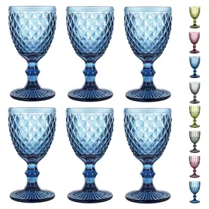 Wine Glass Set of 6, Small 8 OZ Colored Wine Goblets,Vintage Blue Drinking Glasses for Wedding Party Bar Holidays Anniversary