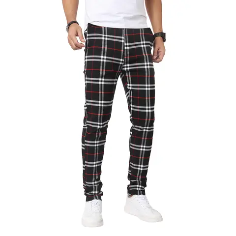 JUNBAOSS Men's Slim Fit Stretch Dress Pants Plaid Skinny Pants for Men, Straight Leg Fashion Comfort Flex Waist Pants, Men's Casual Business Golf Dress Chinos Pants