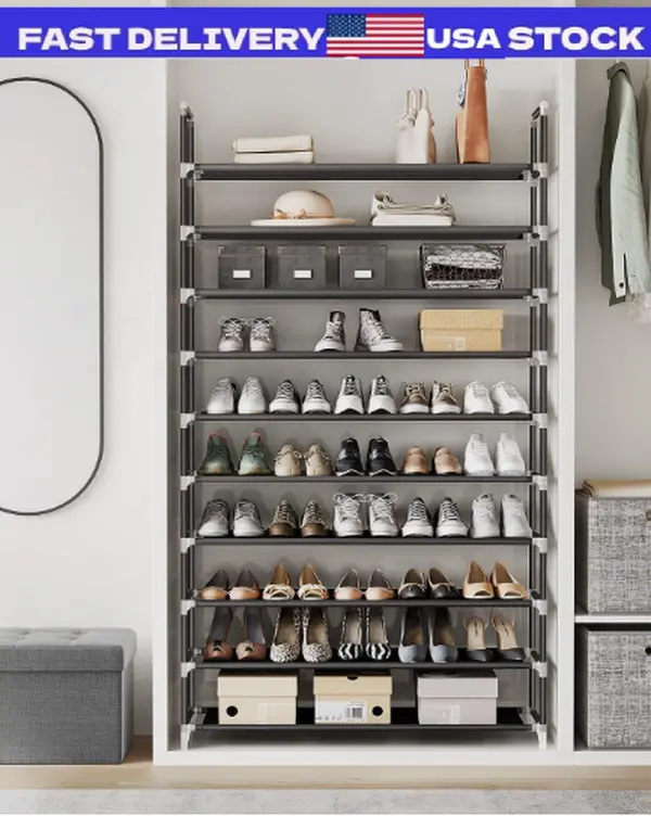 Shoe Rack Organizer Storage Pairs Shoes Shelves Space 10 Tier 50 Pairs Standing