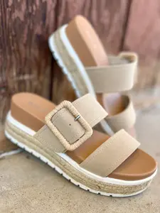 Mia Suede Sand Raffia Platform Sandals