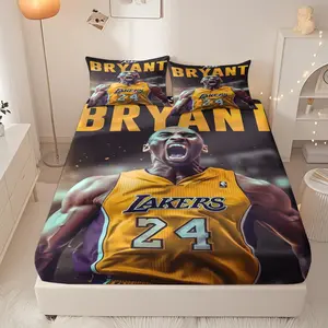 Kobe Bryant Lakers #24 jersey pattern fitted sheet, bedroom bedspread, mattress protector suitable for bedrooms and guest rooms (one fitted sheet + two pillowcases, no insert)