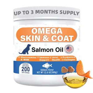 Omega 3 Skin & Coat Support Nutritional Soft Chews for Dogs - Wild Salmon Oil, Omega 3-6-9, Biotin, Probiotic, Vitamin C & E - Supports Healthy Skin & Coat - Helps with Itchy Skin Relief , Shedding (Salmon Flavor, 200ct)