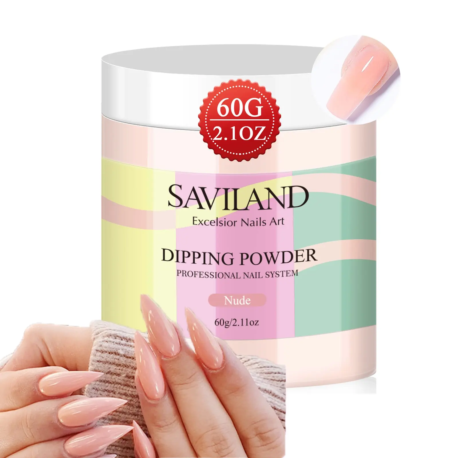 SAVILAND Nude Dip Powder 2.1 oz Dip Powder for Nails Natural French Nail Art Strengthening Nail Strengthener Beginner Friendly Manicure Essential No UV Lamp Home DIY Nail Care