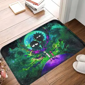 Rick and Morty Galaxy Rug Sci Fi Cartoon Green Nebula Silhouette Print Trippy Space Art Bath Mat Non Slip Soft Carpet Perfect for Gamer Room Man Cave Bathroom Bedroom Dorm Decor Gift