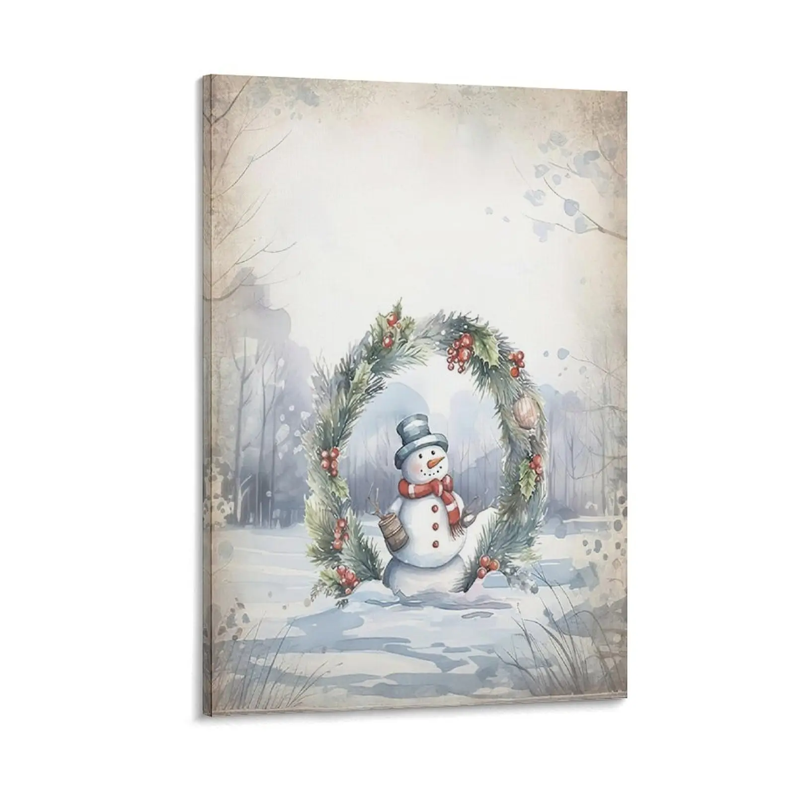 Vintage Winter Christmas Wall Decor. Snowy Treesnowmanhouse Posters. Woodland Scenics. Poster Canvas Wall Art For Bedroom Decor Bar Office Room Decor Gift