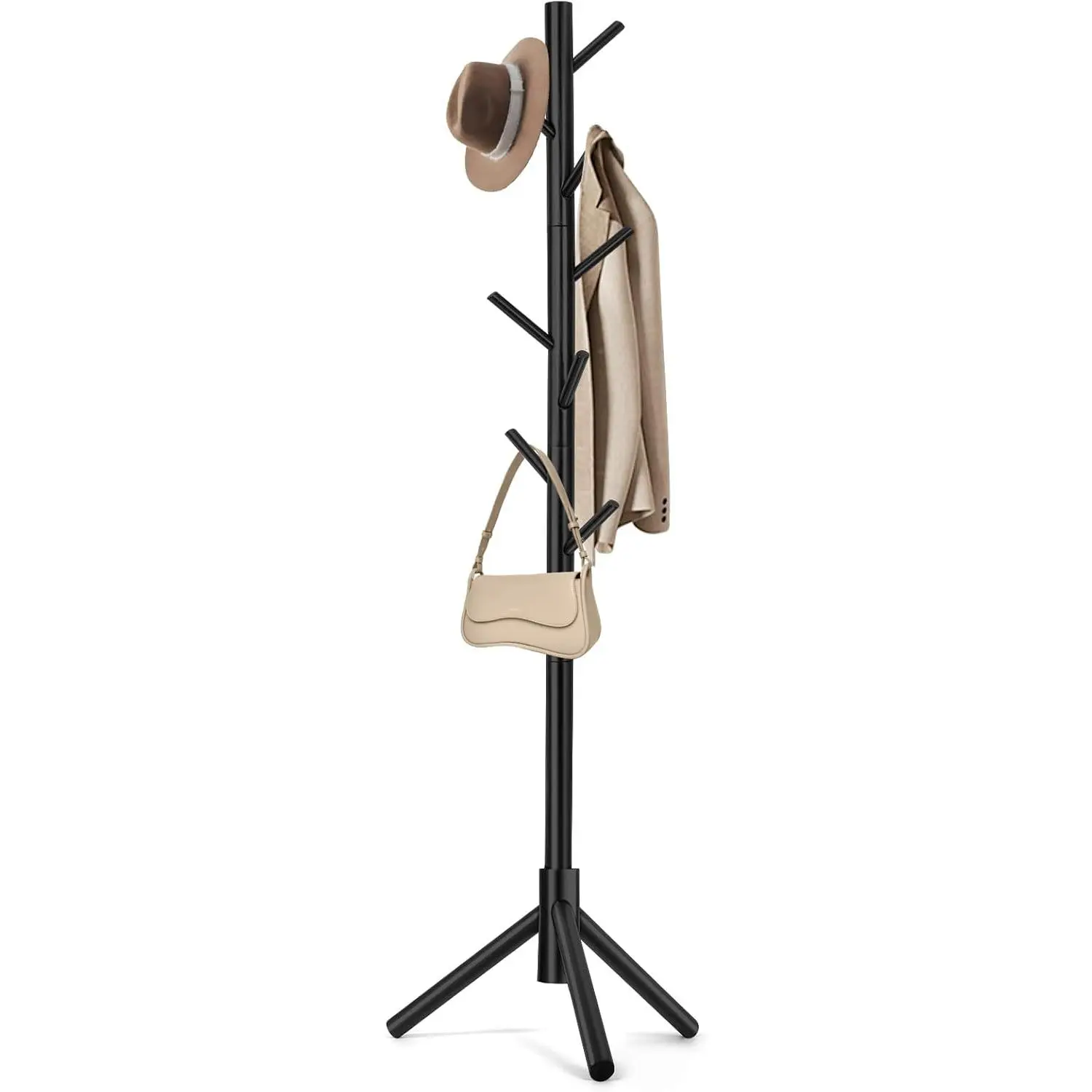 Coat Rack, Freestanding Coat Rack with 8 Hooks and 3 Adjustable Size Tree Coat Racks for Bedroom, Hallway, Entrance, Office, for Hats, Coats, Scarves, Handbags