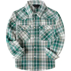 Boys Western Shirt Long Sleeve Pearl Snap Plaid Shirts Lightweight Flannel Shirts for Kids 6-14 Years