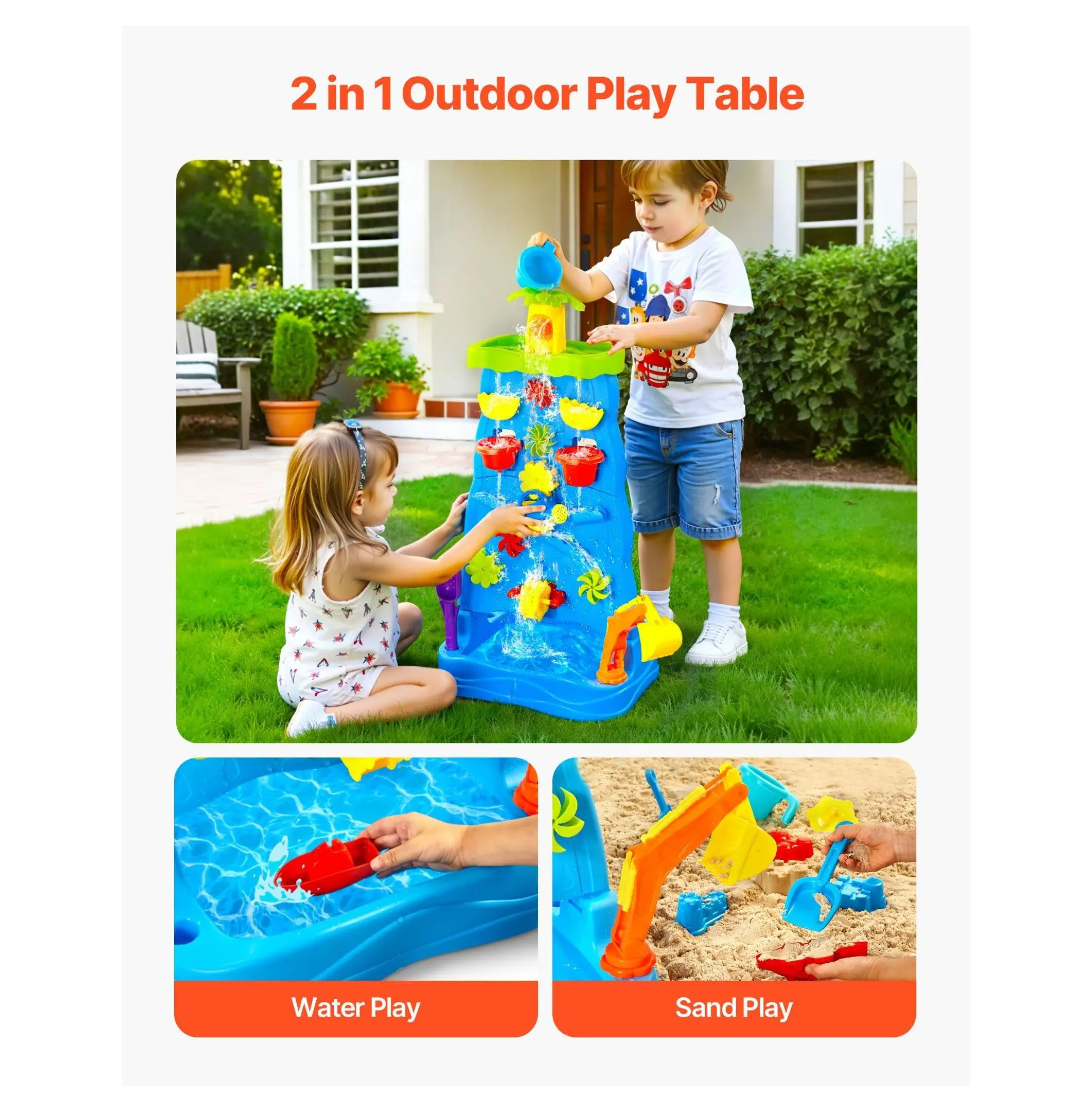 Sand Water Table for Toddlers, 37PCS Kids Activity Table, Double-Sided Waterfall Playset, Outdoor Sensory Table for Boys Girls Ages 3+ Default