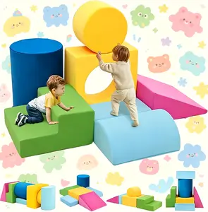 Winzoo 7-Piece Toddler Foam Climbing Playset, Indoor Modular Soft Colorful Blocks for Crawling, Sliding