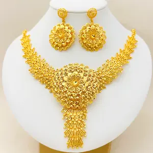 Celebration gold jewelry Fashion 22k gold plated African Bride Jewelry Set 2PCS Necklace Earring Set Wedding Party Gift Jewelry set