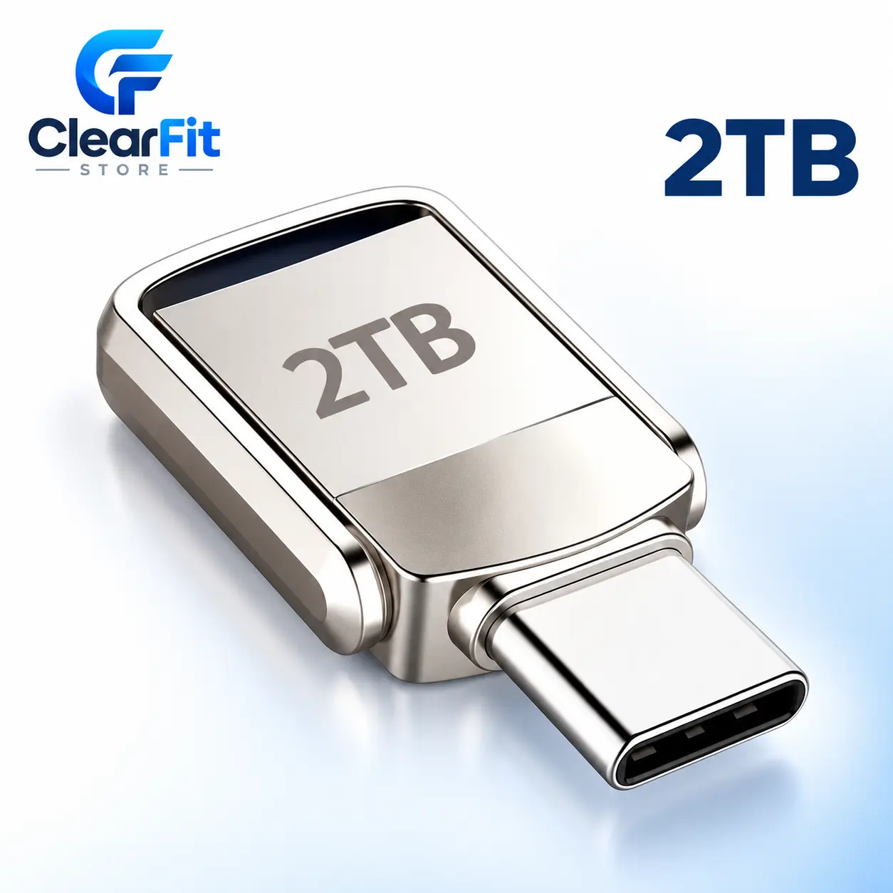 2TB USB 3.2 Type-C Flash Drive, Dual-Use Portable Memory Stick for Smartphones, Tablets, Laptops & Computers, Silver