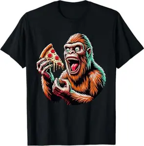 Bigfoot Eating Pizza Cute Sasquatch Funny T-Shirt