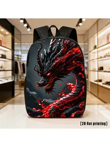 Ferocious Dragon Head Backpack - Large-Capacity Lightweight Hiking & Laptop Bag with Adjustable Straps, Suitable for Commuting, Travel,,,, with Dragon Print, Unisex for &