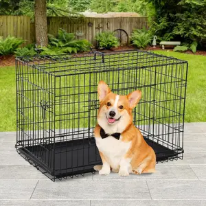 Double Door Foldable Metal Dog Crate with Divider Panel & Removable Tray – 24" to 48" Sizes for Small to XXL Breeds (Havanese, Pug, Husky, Great Dane), Heavy-Duty Portable Kennel for Indoor/Outdoor Use