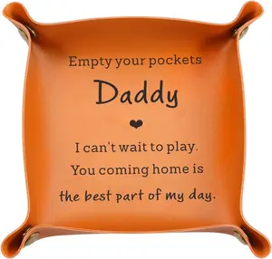 Leather Catchall Tray for Dad Gifts from Daughter or Son – New Dad First Time Daddy Gift, Father’s Day Gift for Husband, Birthday, Valentine’s & Christmas Gift for Men, Personalized Dad Valet Tray