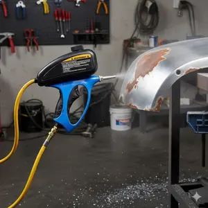 Dual Mode Sandblasting Gun: Industrial Tungsten Nozzle, Heavy Duty, Gravity Feed, for Rust & Paint Removal. Portable, Anti-Clog, ergonomic, Works on Metal/Wood/Concrete. Ideal for Auto Repair, Fence & surface Restoration.